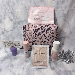BeautyBio Skincare Set-Pink Pouch,Cleanser,Vitamin C Serum & Eye Patch-4pc-NEW